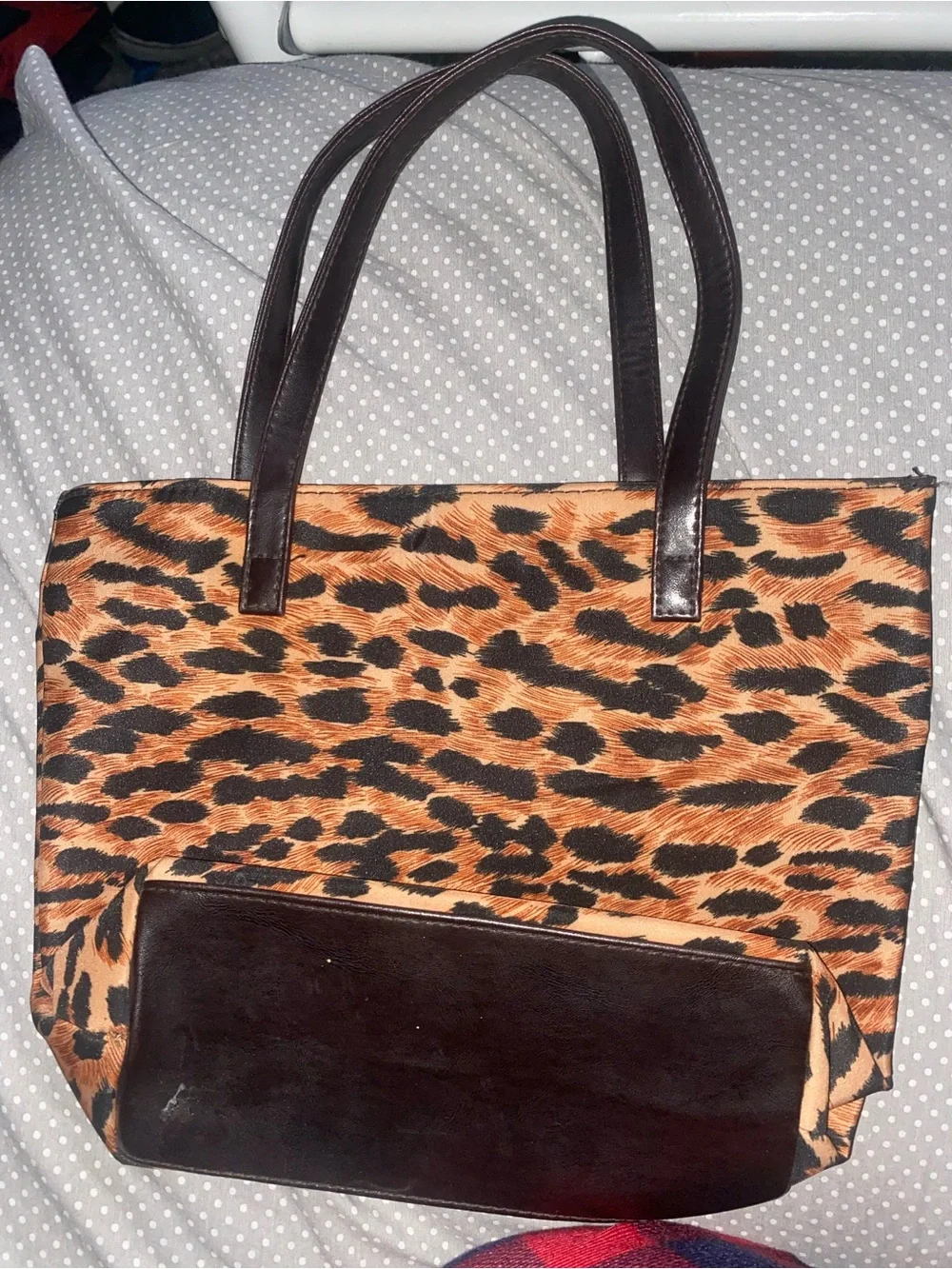 Leopard Print Tote Bag with Brown Handles